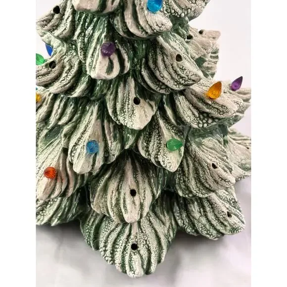 Vintage Ceramic Christmas Tree Green with White Snow Accent 13" Tall READ as is - Picture 12 of 14